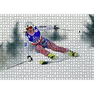 Kadın Kayakçı Siporu Puzzle Yapboz Mdf Ahşap 1000 Parça