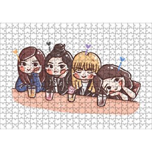 Black Pink Pop Grubu Karikatürize Puzzle Yapboz Mdf Ahşap 500 Parça