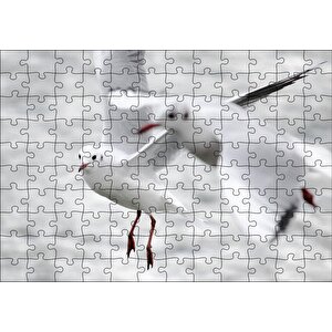 İki Martı Yakın Çekim Flu Deniz Arka Plan Puzzle Yapboz Mdf Ahşap 120 Parça