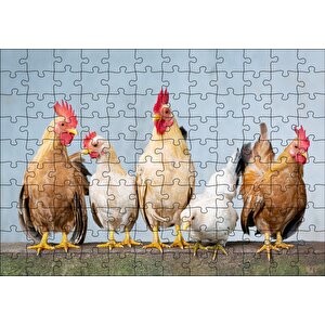 Duvarın Üstünde Kahverengi Beyaz Tavuklar Puzzle Yapboz Mdf Ahşap 120 Parça