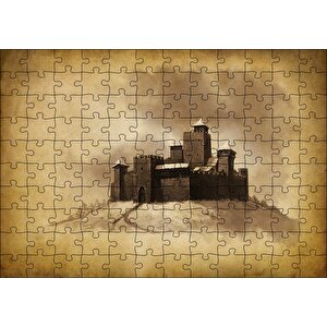 Kara Kalem Sanat Çalışması Şato Görseli Puzzle Yapboz Mdf Ahşap 120 Parça