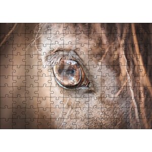 Kahverengi Atın Gözü Yakın Çekim Puzzle Yapboz Mdf Ahşap 120 Parça