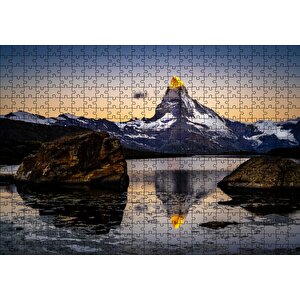 Karlı Dağlar Ve Altın Rengi Zirve Puzzle Yapboz Mdf Ahşap 500 Parça