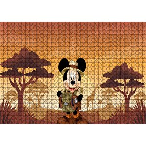 Mickey Mouse Çizgi Film Safari Gün Batımı Puzzle Yapboz Mdf Ahşap 1000 Parça