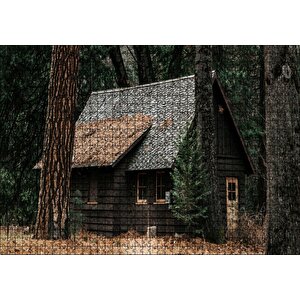 Koyu Ormandaki Ahşap Ev Ve Dev Ağaçlar Puzzle Yapboz Mdf Ahşap 1000 Parça