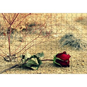 Kurak Toprak Ve Solan Kırmızı Gül Puzzle Yapboz Mdf Ahşap 255 Parça