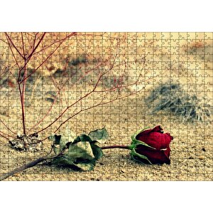 Kurak Toprak Ve Solan Kırmızı Gül Puzzle Yapboz Mdf Ahşap 500 Parça