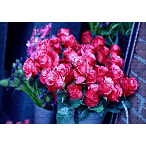 Saksı İçinde Muhteşem Kırmızı Güller Puzzle Yapboz Mdf Ahşap 255 Parça