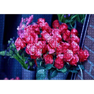 Saksı İçinde Muhteşem Kırmızı Güller Puzzle Yapboz Mdf Ahşap 1000 Parça