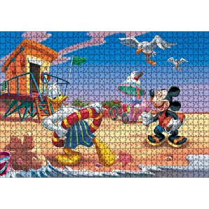 Donald Duck Ve Mickey Mouse Yaz Tatili Plaj Puzzle Yapboz Mdf Ahşap 1000 Parça