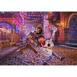 Coco Gitarist Çocuk Ve İskelet Dans Ediyor Puzzle Yapboz Mdf Ahşap 500 Parça