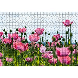 Çayırda Pembe Gelincikler Ve Gökyüzü Puzzle Yapboz Mdf Ahşap 500 Parça
