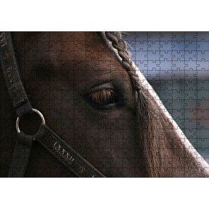 Yelesi Örülü Kahverengi At Yakın Çekim Puzzle Yapboz Mdf Ahşap 255 Parça
