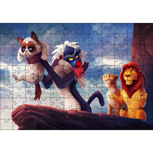 Aslan Kral Huysuz Kedi Komik Animasyon Görseli Puzzle Yapboz Mdf Ahşap 120 Parça