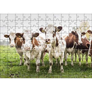 Çayırda Tel Örgünün Kenarında İnekler Puzzle Yapboz Mdf Ahşap 120 Parça