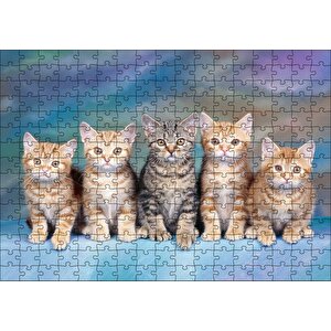 Mavi Zeminde Oturan Sarmanlar Ve Tekir Puzzle Yapboz Mdf Ahşap 255 Parça