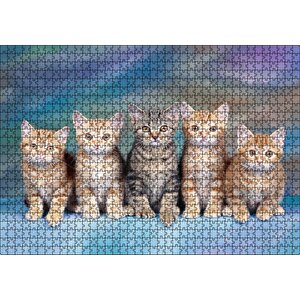 Mavi Zeminde Oturan Sarmanlar Ve Tekir Puzzle Yapboz Mdf Ahşap 1000 Parça