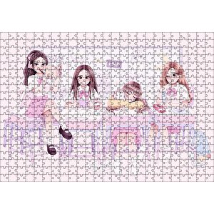 Black Pink Pop Grubu Üyeleri Çocuksu Çizim Puzzle Yapboz Mdf Ahşap 500 Parça