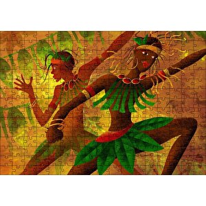 Cakapuzzle Yeşil Yaprak Elbiseli Dans Eden Afrikalı Kadınlar Puzzle Yapboz Mdf Ahşap