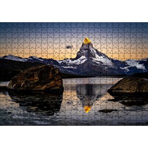 Karlı Dağlar Ve Altın Rengi Zirve Puzzle Yapboz Mdf Ahşap 500 Parça