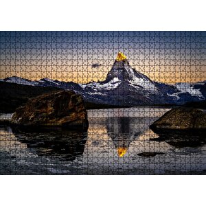 Karlı Dağlar Ve Altın Rengi Zirve Puzzle Yapboz Mdf Ahşap 1000 Parça