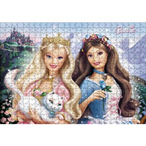Barbie Bebekler Ve Beyaz Kedi Puzzle Yapboz Mdf Ahşap 500 Parça