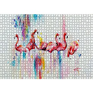 Flamingolar Sulu Boya Çizim Puzzle Yapboz Mdf Ahşap 1000 Parça