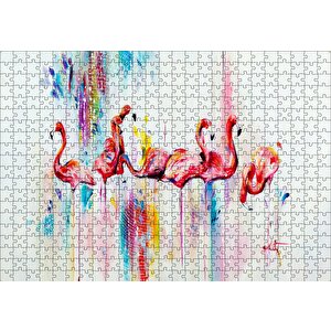 Flamingolar Sulu Boya Çizim Puzzle Yapboz Mdf Ahşap 500 Parça