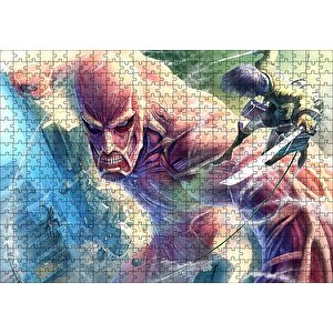 Kılıçlı Anime Titan Saldırısı İllüstrasyon Puzzle Yapboz Mdf Ahşap 500 Parça