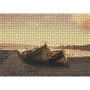 Göl Kıyısında Terkedilmiş Gemiler Ve Gün Doğumu Puzzle Yapboz Mdf Ahşap 1000 Parça