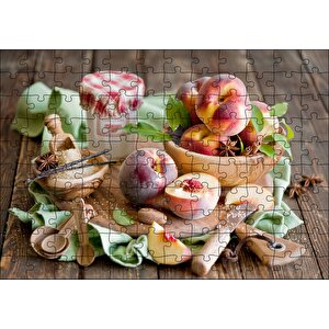 Masa Üzerinde Şeftaliler Şeker Anason Ve Tarçın Puzzle Yapboz Mdf Ahşap 120 Parça
