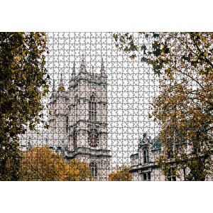 Londra'da Tarihi Binalar Ve Sonbahar Renkleri Puzzle Yapboz Mdf Ahşap 1000 Parça