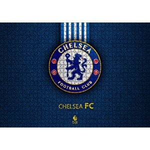 Siyah Deri Doku Üzerinde Chelsea Logosu Puzzle Yapboz Mdf Ahşap 1000 Parça