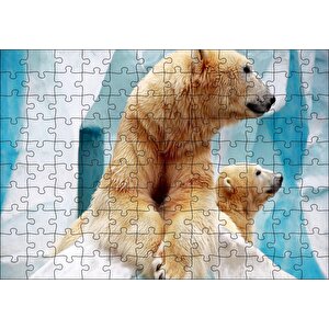 Buzdağı Önündeki Kutup Ayıları Puzzle Yapboz Mdf Ahşap 120 Parça