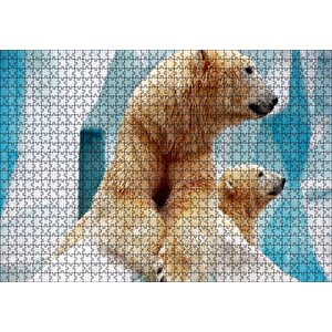 Buzdağı Önündeki Kutup Ayıları Puzzle Yapboz Mdf Ahşap 1000 Parça