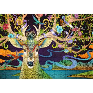 Süslemeli Boynuzlarıyla Geyik İllüstrasyon Puzzle Yapboz Mdf Ahşap 255 Parça