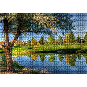 Yeşil Çayırlar Durgun Göl Ve Söğüt Ağacı Puzzle Yapboz Mdf Ahşap 1000 Parça