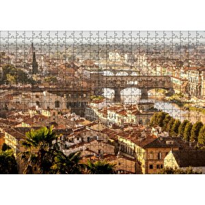 İtalya Şehir Köprüler Ve Nehir Manzarası Puzzle Yapboz Mdf Ahşap 500 Parça