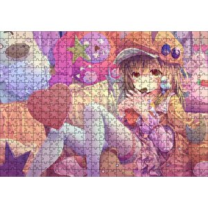 Anime Karakteri Şapkalı Kız Ve Oyuncakları Puzzle Yapboz Mdf Ahşap 500 Parça