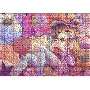 Anime Karakteri Şapkalı Kız Ve Oyuncakları Puzzle Yapboz Mdf Ahşap 1000 Parça