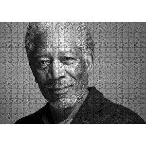 Morgan Freeman Siyah Beyaz Yakın Çekim Portre Puzzle Yapboz Mdf Ahşap 500 Parça