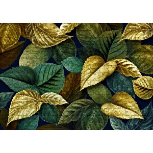 Yeşil Kahverengi Ve Altın Yapraklar Bir Arada Puzzle Yapboz Mdf Ahşap 255 Parça