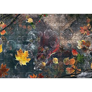 Sonbahar Yaprakları Ve Yağmur Damlaları Puzzle Yapboz Mdf Ahşap 255 Parça