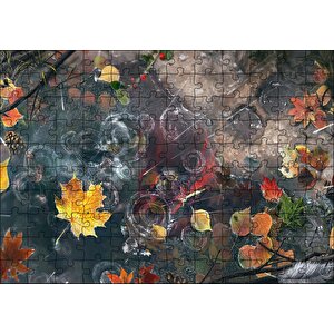Sonbahar Yaprakları Ve Yağmur Damlaları Puzzle Yapboz Mdf Ahşap 120 Parça
