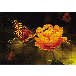 Işık Sarı Çiçek Kelebek Puzzle Yapboz Mdf Ahşap 255 Parça