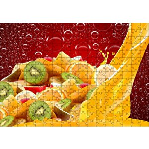 Kiwi, Portakal Ve Elma Dilimleri Puzzle Yapboz Mdf Ahşap 255 Parça
