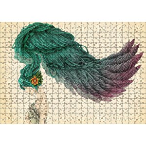 Kadın Fantastik Tüy Saç Çizimi Görseli Puzzle Yapboz Mdf Ahşap 500 Parça