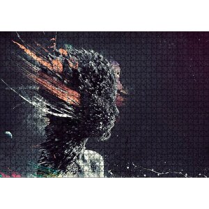 Kadın Yüzü Desen Patlaması Siyah Arka Plan Puzzle Yapboz Mdf Ahşap 1000 Parça
