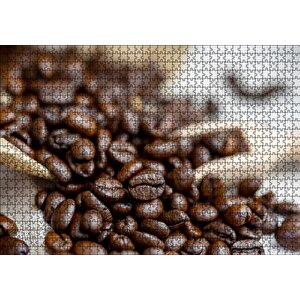 Keten Çuval Üzerinde Kahve Çekirdekleri Puzzle Yapboz Mdf Ahşap 1000 Parça