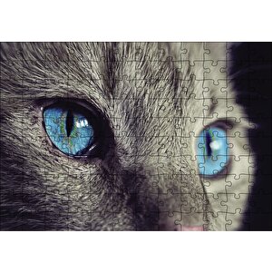 Mavi Gözlü Kedi Puzzle Yapboz Mdf Ahşap 120 Parça